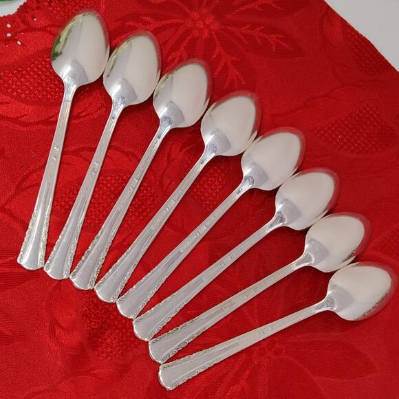 8pc Teaspoons May Queen Holmes & Edwards Silverplate Flatware Monogram "N" - Picture 7 of 12